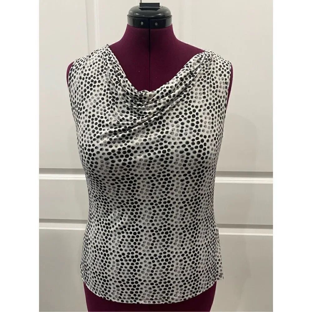 Essentials By Milano Spotted Cowl Neck Top Size medium